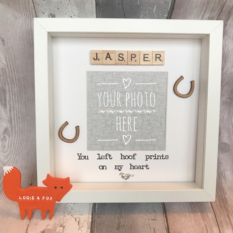 Personalised Horse Memorial Photo Frame Hoof Prints On Heart Image 0
