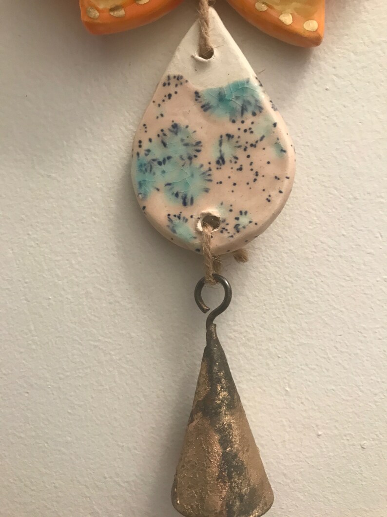 Ceramic Orange and Yellow Orchid Wall HangingMinimalisticBoho DecorGypsyHealingHandmadeSimplisticOrganic