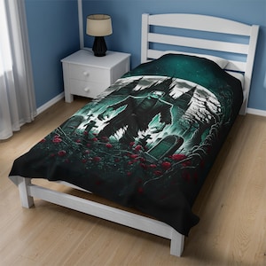 Plush Blanket, Frankenstein Design - Cozy Throw, Halloween Decor, Unique Home Gift, Horror Movie Fan Present, Monster Lover Bedding