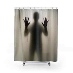 Horror Shower Curtain, Spooky Bathroom Decor, Halloween Theme, Blood Handprint Design, Scary Home Accessories, Unique Gift Idea
