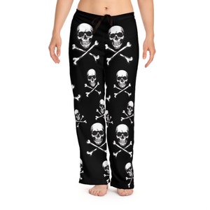 Women&#39;s Pajama Pants skull and cross bone, comfy lounge pants, Sleepwear