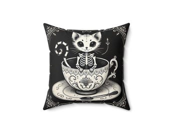 Cojín de gato esqueleto: decoración gótica y caprichosa para Halloween