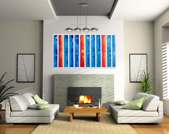 Large Acrylic Linear  painting original  abstract wall art canvas art modern art  48"x24"