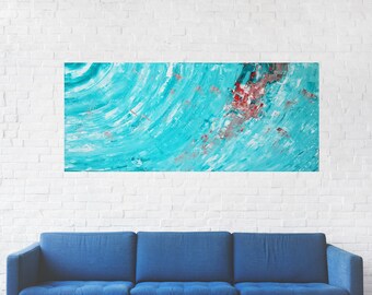 Public Display Art, "The Red Isalnd", Large Acrylic painting original  abstract wall art canvas art modern art  48"x24"