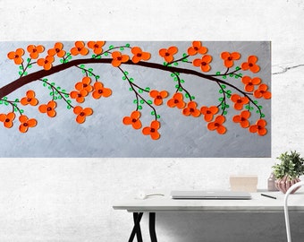 Acrylic painting original  abstract wall art canvas art modern art with textured impasto flowers done using palette knife 30"x15"