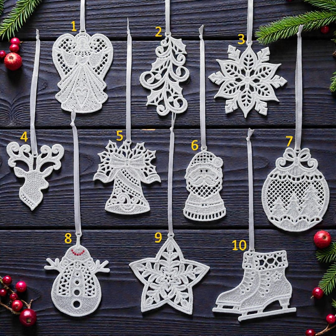 Lace Christmas Ornaments Embroidered FSL Christmas#3 - Etsy