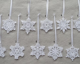 Embroidered Snowflake Lace Ornaments #3 Christmas Ornaments FSL Ornaments Embroidered Ornaments Free Standing Lace Sets of 4 or 10