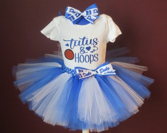 Tutus and Hoops Blue and White Tutu Blue and White Basketball Tutu Embroidered Bodysuit or T-Shirt You Choose Item and Size