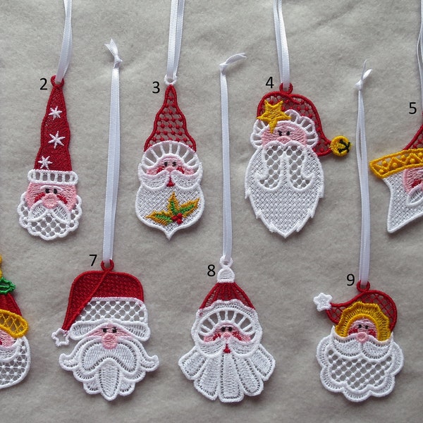 Christmas Ornaments Embroidered Christmas Lace Ornaments Santa Claus Ornaments Lace Embroidered Ornaments Single Sets of 4-Sets of 10