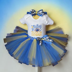 Tutus and Touchdowns Outfit Blue and Yellow Football Tutu Set