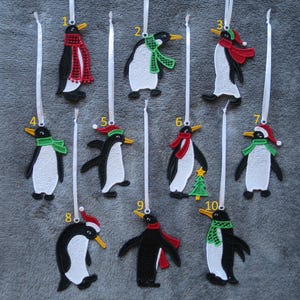 Penguin Christmas Ornaments Embroidered Christmas Lace Penguin Ornaments Lace Embroidered Ornaments Buy Single or Set of 4 or Sets of 10