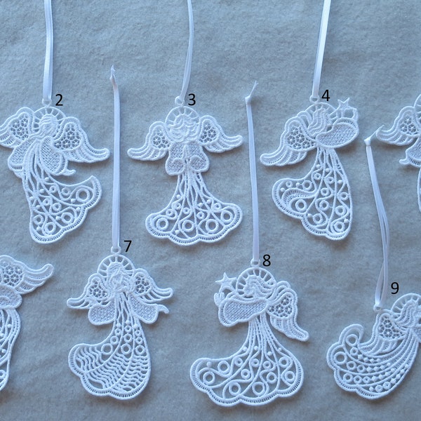 Christmas Ornaments Embroidered Christmas Lace Ornaments Angel Ornaments Lace Ornaments Single Sets of 4 Sets of 10