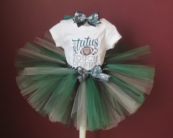 Tutus and Touch Downs Green Black and Silver Tutu Football Tutu Embroidered Bodysuit or T-Shirt You Choose Item and Size