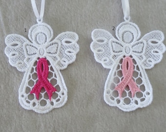 Breast Cancer Angel Christmas Ornament Free Standing Lace Angel Cancer Awareness Ornament Cancer Ribbon Awareness You Choose Color