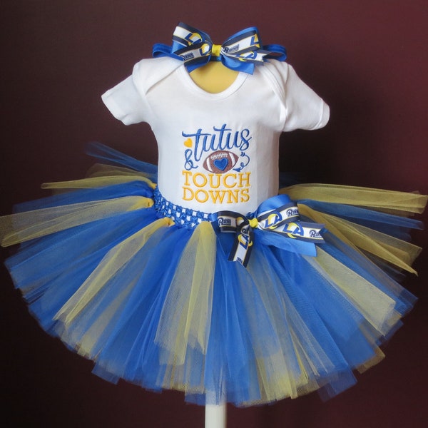 Tutus and Touch Downs Blue and Yellow Tutu Blue and Yellow Football Tutu Embroidered Bodysuit or T-Shirt You Choose Item and Size