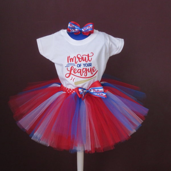 Baseball Tutu Out Of Your League Baseball Tutu Set Red Blue White Tutu Embroidered Bodysuit or T-Shirt You Choose Item and Size