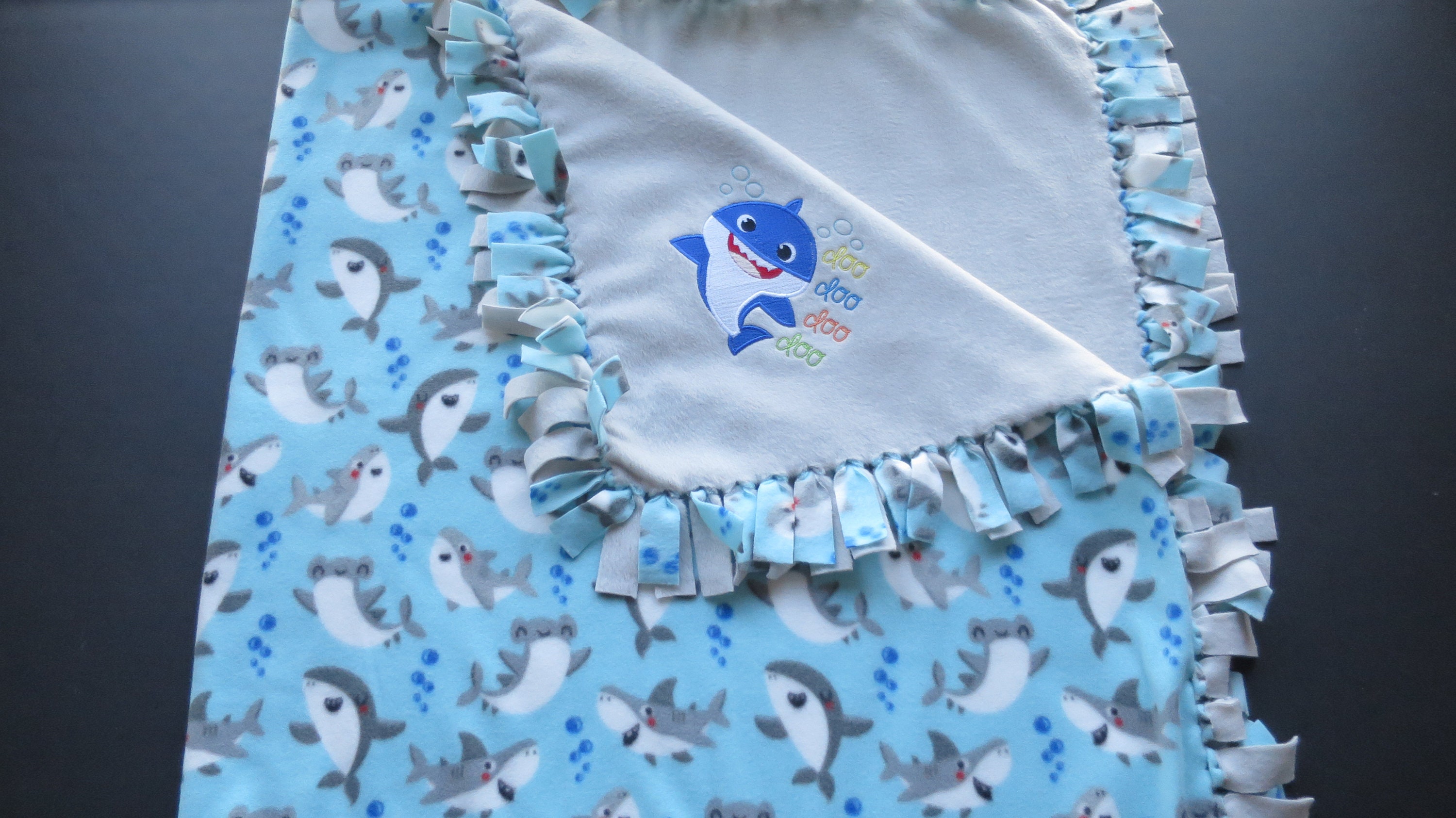 Baby Shark Blanket Fleece No Sew Blanket Baby Blanket Tie knot Etsy