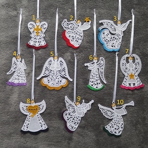 Christmas Angel Ornaments Christmas Lace Ornaments Angel Ornaments Lace Embroidered Ornaments Single Sets of 4 Sets of 10