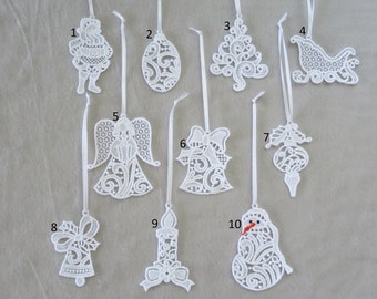 Embroidered Christmas Lace Ornaments#2 Christmas Ornaments FSL Ornaments Lace Embroidered Ornaments Free Standing Lace Sets of 4 or 10