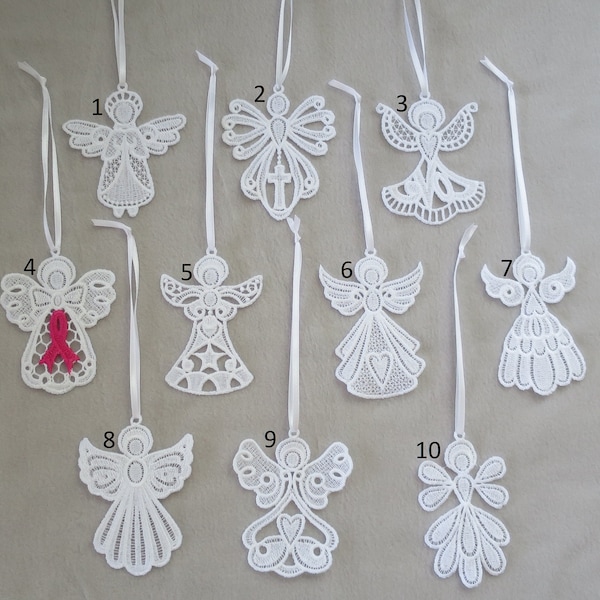 Embroidered Angel Lace Ornaments Christmas Angel Ornaments FSL Angels Lace Embroidered Angels Free Standing Lace Angels Sets of 4 or 10