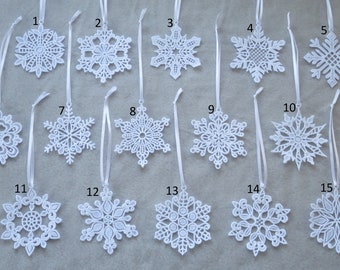 Embroidered Snowflake#1 Lace Ornaments Christmas Ornaments FSL Ornaments Embroidered Ornaments Free Standing Lace Sets of 4 or 10 or 15