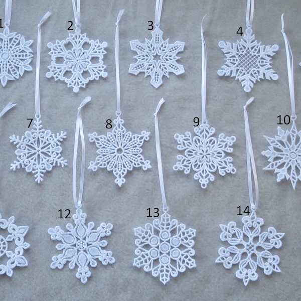 Embroidered Snowflake#1 Lace Ornaments Christmas Ornaments FSL Ornaments Embroidered Ornaments Free Standing Lace Sets of 4 or 10 or 15