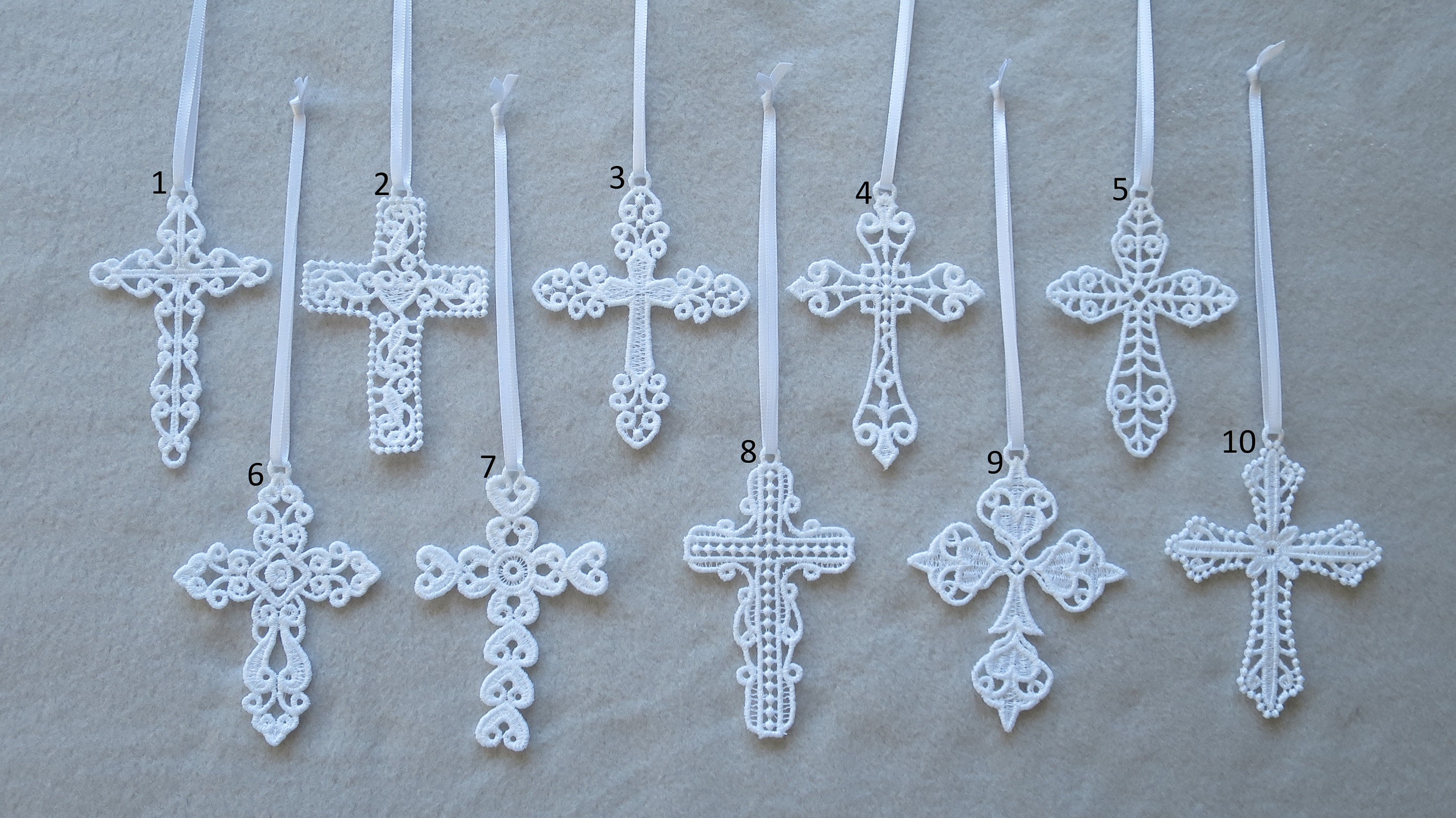 Embroidered Cross Lace Ornaments Christmas Ornaments FSL Ornaments Lace Embroidered Ornaments Free Standing Lace Sets of 4 or 10