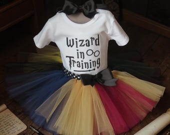 Wizard in Training Outfit: Embroidered Bodysuit, Tutu and Hair Bow