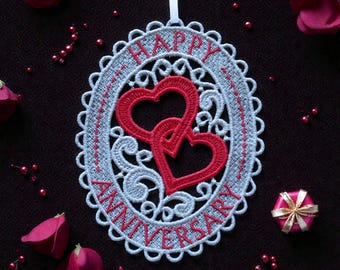 Anniversary Lace Ornament Red and Silver
