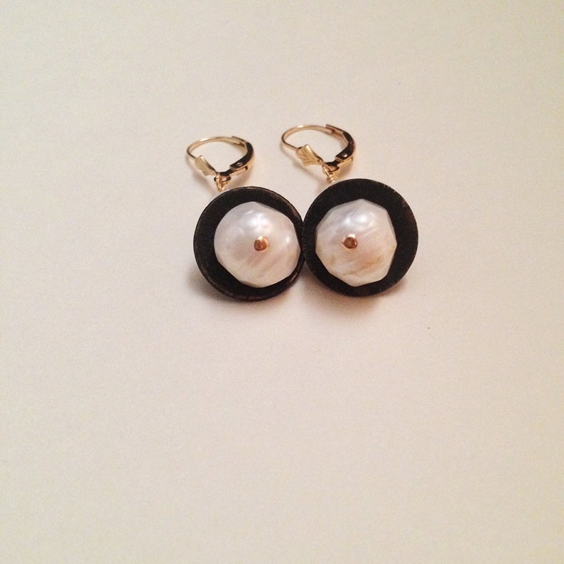 Queen of Swords White Freshwater Faceted Pearl Gold Filled Leverback Earrings Occult Tarot Jewelry Handmade Avant Garde Witch Earrings