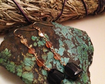 Natural Iolite Hessonite Garnet 14kt Gold Filled Earrings | Handmade Nickel-Free Natural Gemstone Earrings | One of a Kind Avant Garde