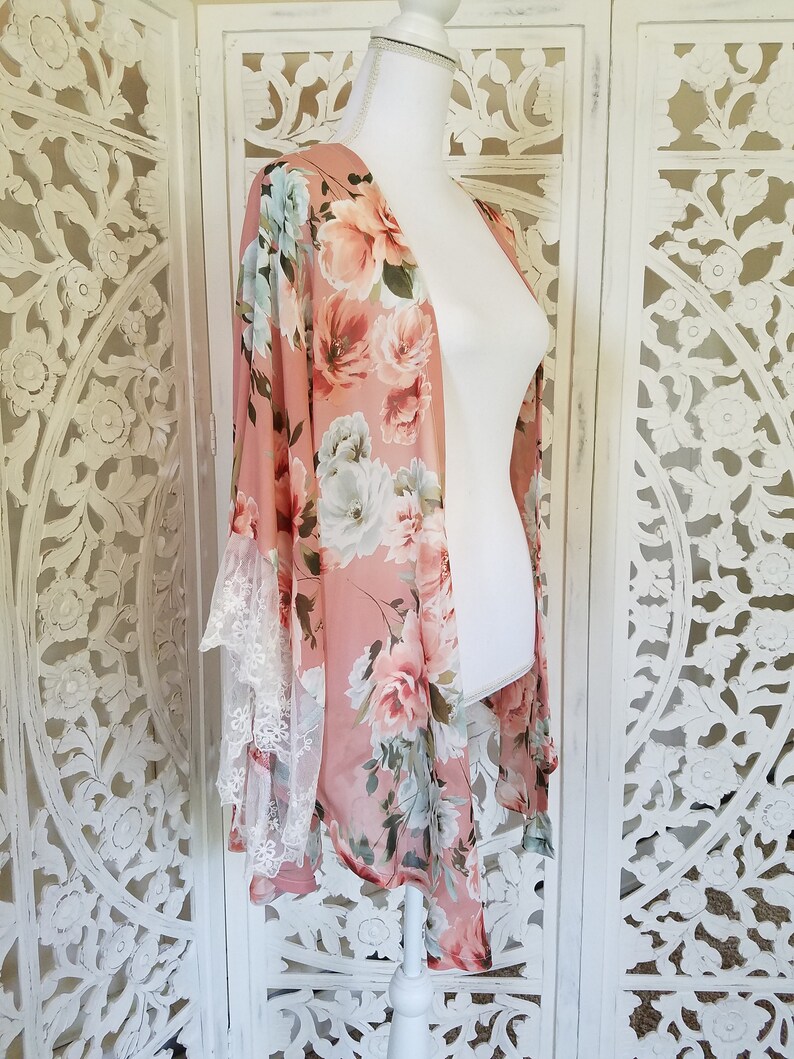 Fresh floral satins silk sexy bathrobes women kimono robes dressing gown fashion delicate pink 