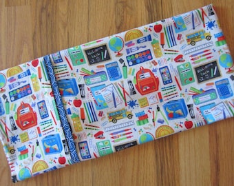 Colorful back-to-school supplies printed on all cotton standard/queen pillowcase