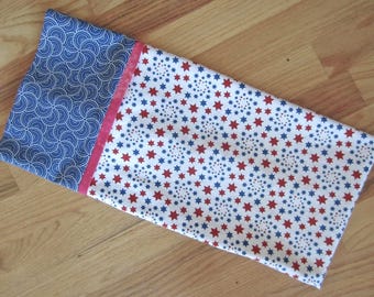 Patriotic red and blue stars on white all cotton standard/queen pillowcases