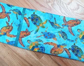 Turtle Love: all cotton standard/queen size pillowcase; print of swimming turtles in ocean.