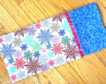 Snowflake Cotton Pillowcase: Holiday Flavors, Periwinkle Cuff, Handmade