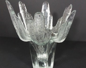 Ravenhead Glass Flair Range Cactus Vase /Candle Holder  1970's, Retro Ice Pattern Candle Holder/ Vase, 1970's Modernist Glass