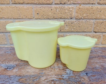 2 Retro Vintage Tupperware Yellow Lidded Jugs with Flip Tops- Camping, Outdoor Pursuits, Camper Van, Retro Kitchen, Retro Camper Van