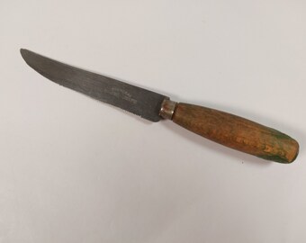 Vintage Old Stainless Steel Serrated Salad Cutting Knife with Wooden Handle, Vintage Kitchen, Kitchenalia