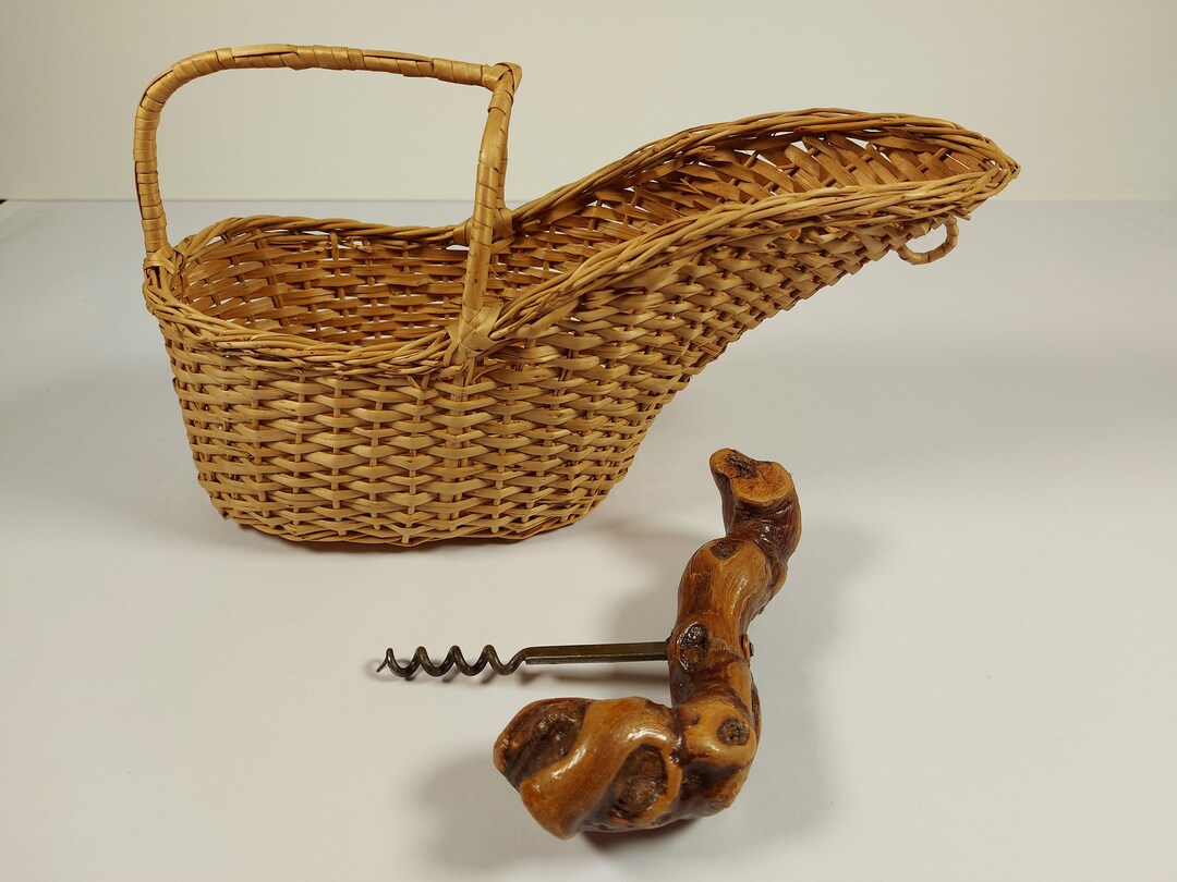 Vintage Wicker Cane Wine Bottle Basket Holder Carrier and French Vine