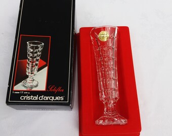 Vintage French Cristal d'Arques Lead Crystal Soliflor Bud Vase Still in Original Box, Retro Clear Crystal Glass Small Vase