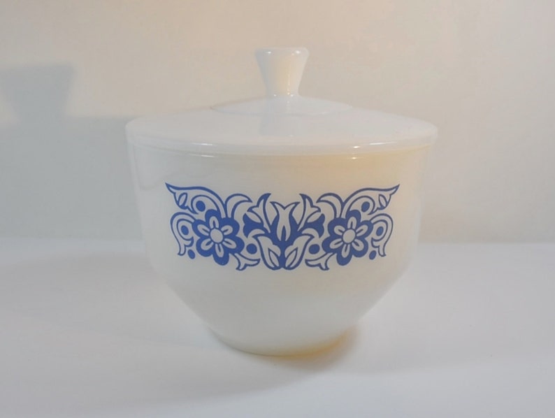 Vintage Federal Milk Glass Casserole Dish With Blue Flowers Etsy UK