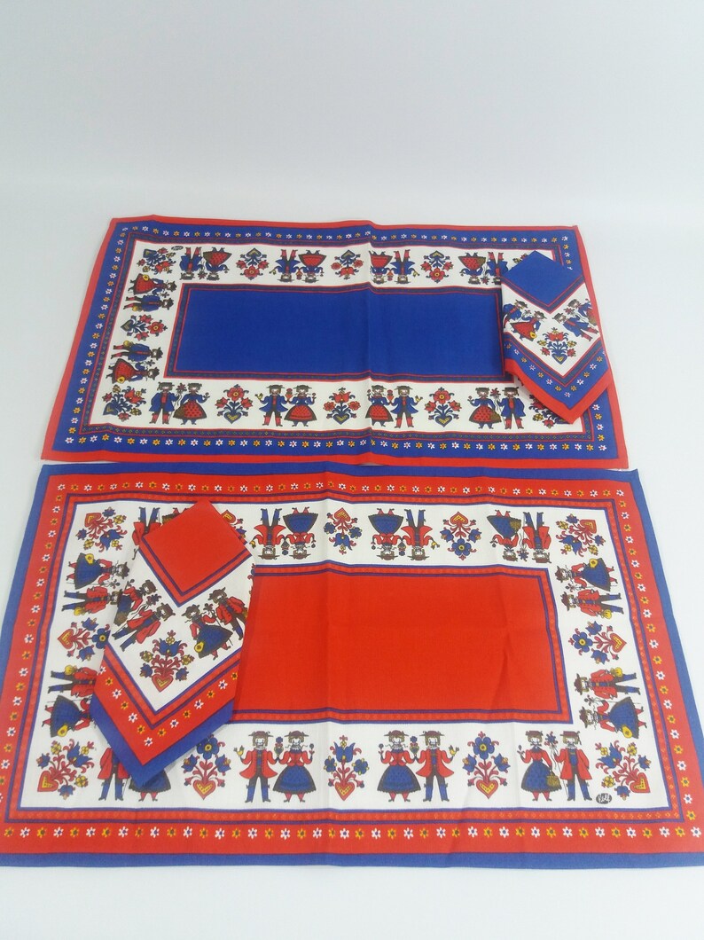 A Pair Of Red And Blue Kolf Cotton Cloth Placemats And Etsy