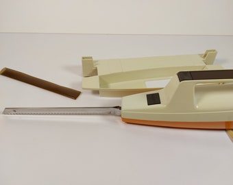 Vintage Moulinex Orange and Beige Electric Carving Knife Wall Mount Made in France for Meat and Bread, For Christmas & Special Occasions