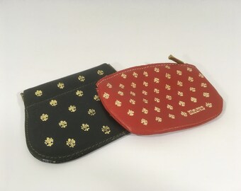 2 Vintage Black and Red Coin Purses Made in Italy with Fleur de Lis Design,  Retro Squeeze Pouch and Zip Women's Coin Purses, Headphone Case