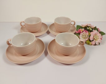 4 Vintage Hornsea Pottery Swanlake Pink Concept Coffee/Tea Cups and Saucers, Dusty Pink Teacups and Saucers