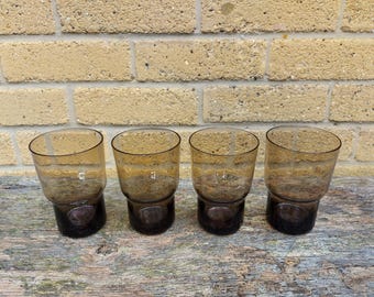 4 Vintage 1970's Smokey Brown Tawny Tall Hi Ball Tumblers Drinking Glasses