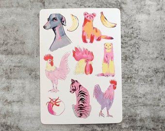 Cute Pastel Animals and Fruits Postcard blank card gift card