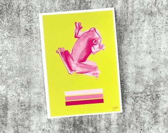 Pink Frog with yellow background Postcard blank card gift card