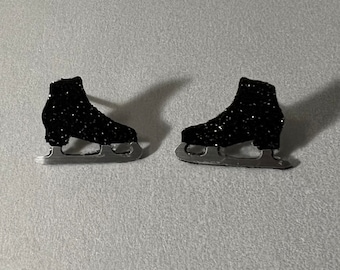 Figure Skating Jewelry - Black Ice Skate Stud Earrings